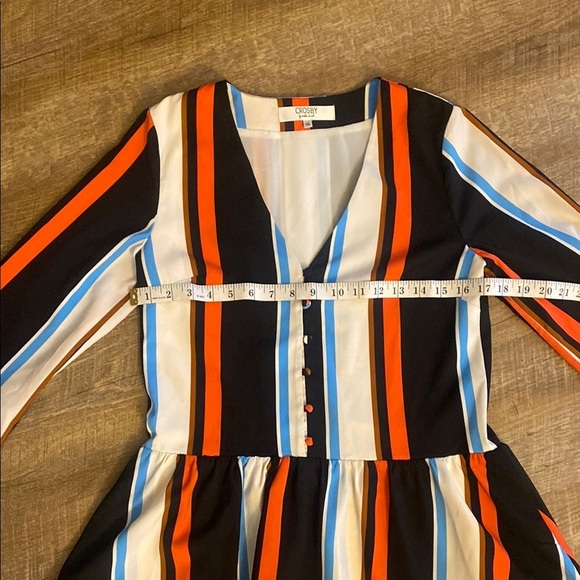 CROSBY by Mollie Burch Striped Dress - Black, Orange, Blue, White Size XS - Picture 3 of 6
